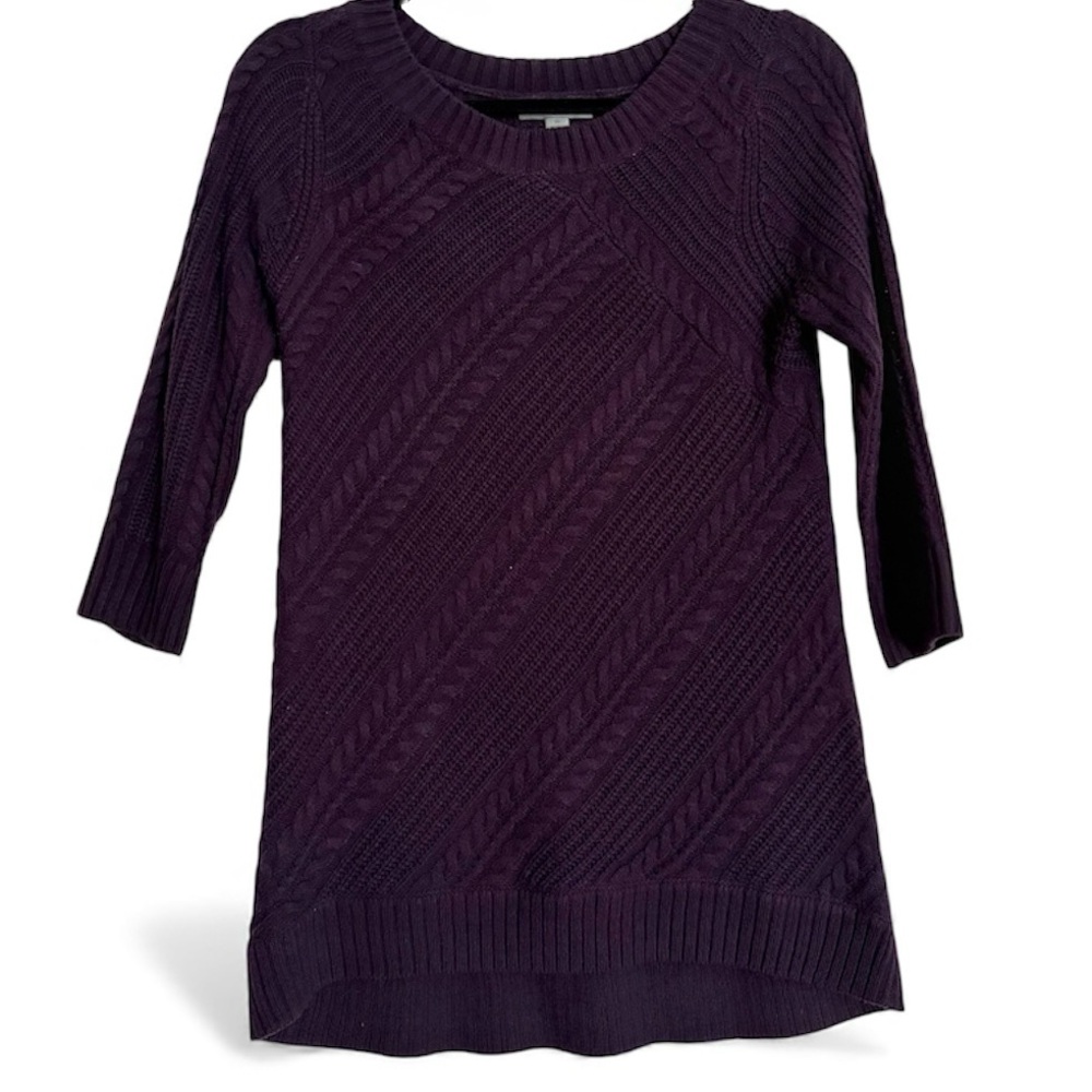New York & Company Deep Purple Cable Knit Sweater